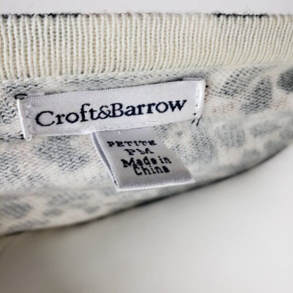 Croft & Barrow Cardigan Womens PM Petite Medium Black Brown White Animal Print - Picture 5 of 7